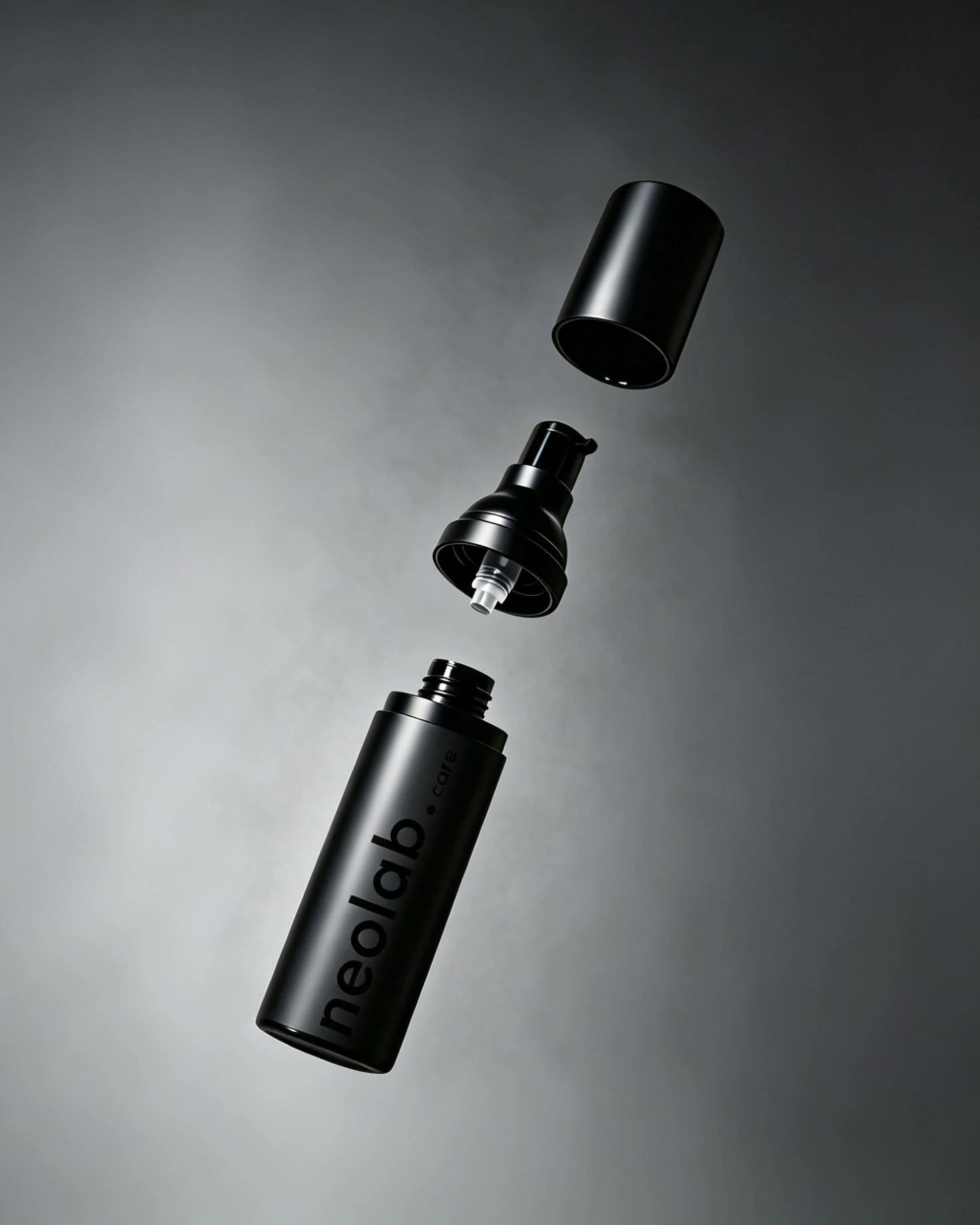 NeolabCare vacuum pump bottle exploded view — cap, pump head, vacuum base